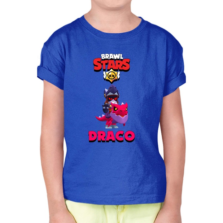 Tricou cu maneca scurta pentru copii Brawl Stars Battle Royale Legendary Brawler Battle Arena OPT Draco Dark Knight, Albastru