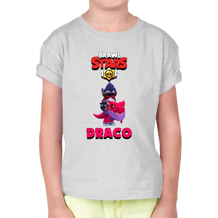 Tricou cu maneca scurta pentru copii Brawl Stars Battle Royale Legendary Brawler Battle Arena OPT Draco Dark Knight, Gri melange