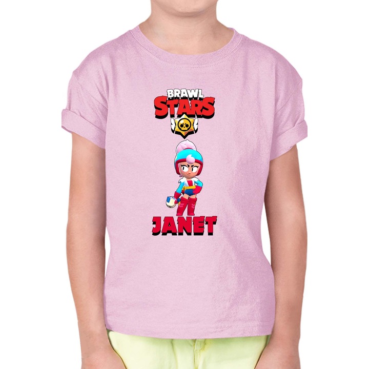Gyerek rövid ujjú póló Brawl Stars Battle Royale Legendary Brawler Battle Arena OPT Janet Skin 1, Halvány rózsaszín