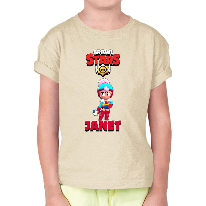 Gyerek rövid ujjú póló Brawl Stars Battle Royale Legendary Brawler Battle Arena OPT Janet Skin 1, Krémszín