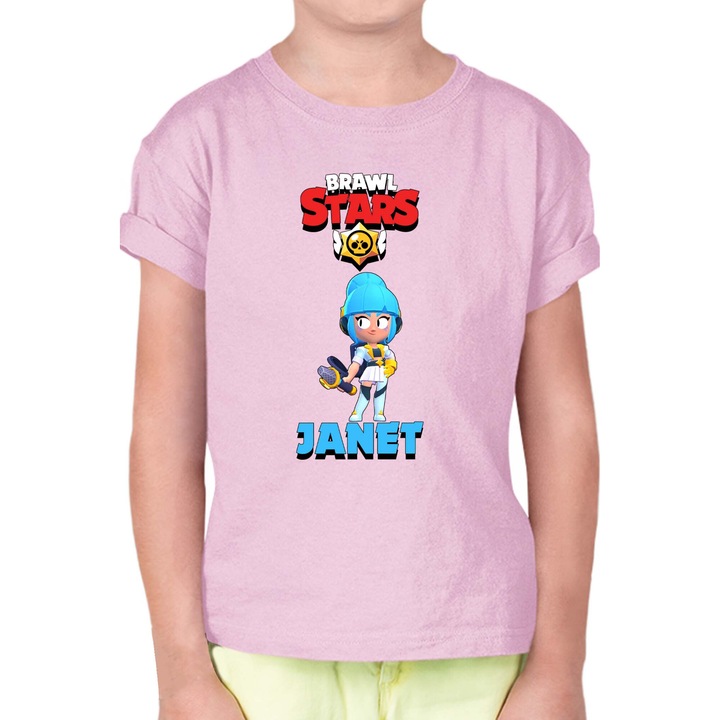 Tricou cu maneca scurta pentru copii Brawl Stars Battle Royale Legendary Brawler Battle Arena OPT Janet Pop Star, Roz pal