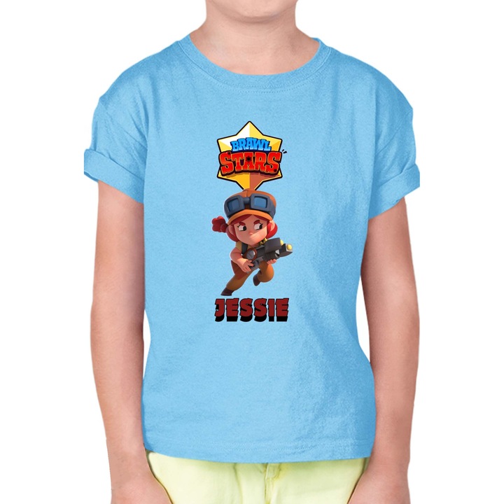 Tricou cu maneca scurta pentru copii Brawl Stars Battle Royale Legendary Brawler Battle Arena OPT Jessie 2, Albastru deschis
