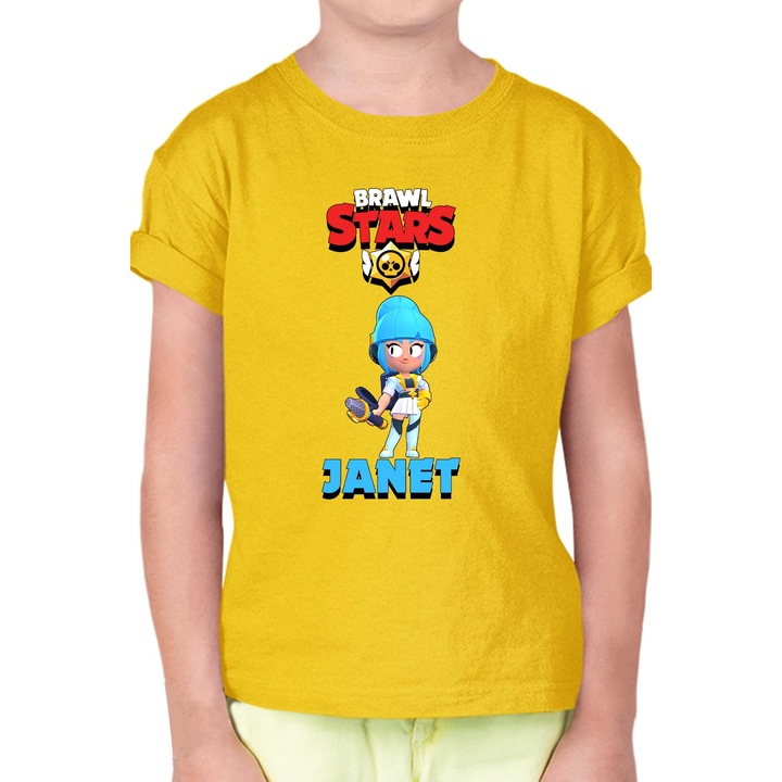 Gyerek rövid ujjú póló Brawl Stars Battle Royale Legendary Brawler Battle Arena OPT Janet Pop Star, Sárga