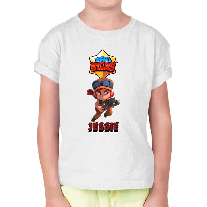 Gyerek rövid ujjú póló Brawl Stars Battle Royale Legendary Brawler Battle Arena OPT Jessie 2, Fehér