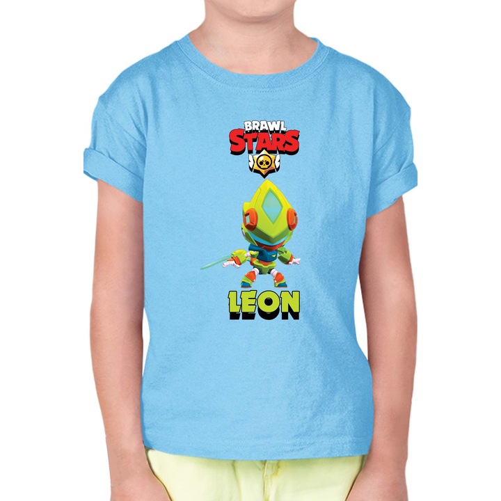 Gyerek rövid ujjú póló Brawl Stars Battle Royale Legendary Brawler Battle Arena OPT Leon Mecha, Világoskék
