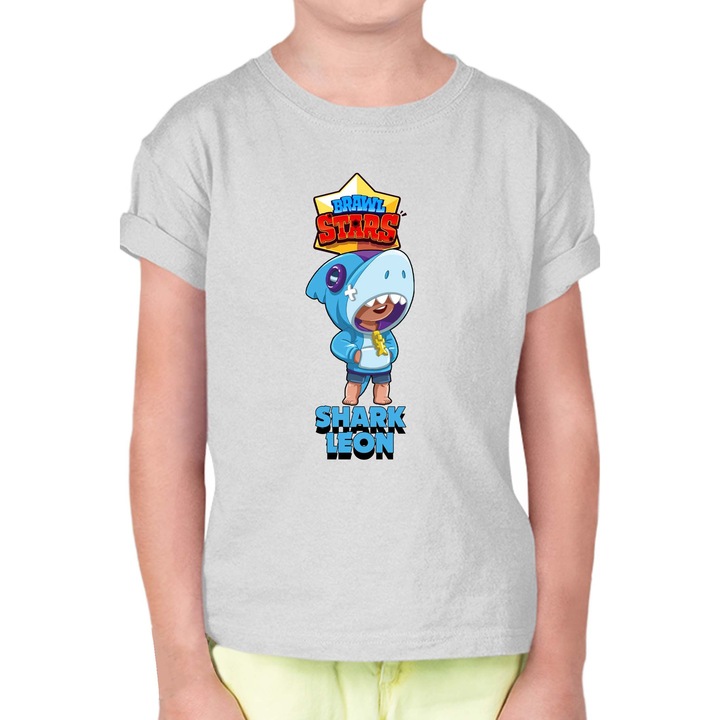 Gyerek rövid ujjú póló Brawl Stars Battle Royale Legendary Brawler Battle Arena OPT Leon Shark Costume 1, Melange világosszürke