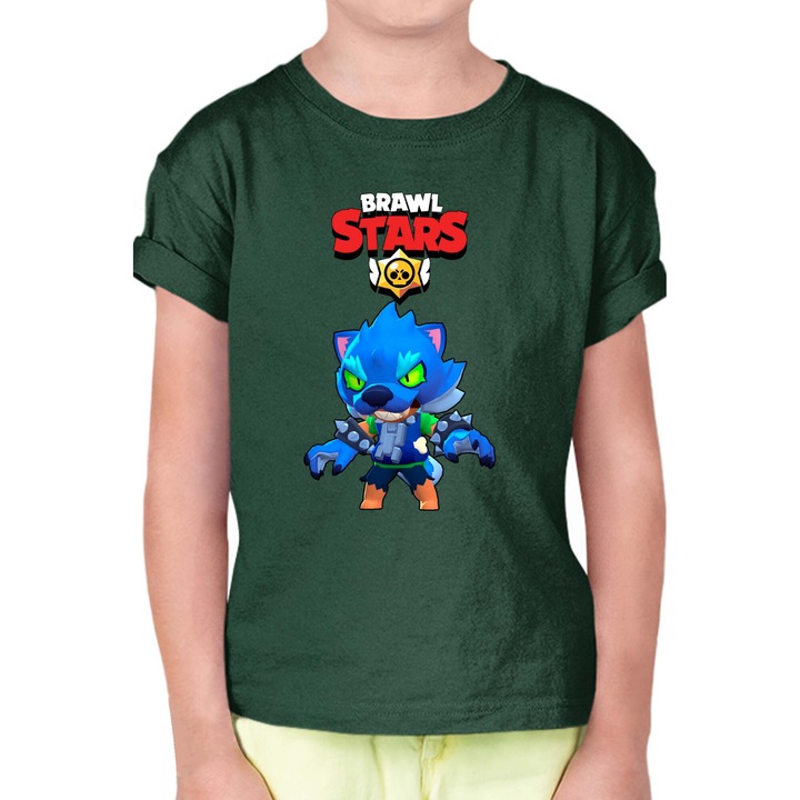 Tricou cu maneca scurta pentru copii Brawl Stars Battle Royale Legendary Brawler Battle Arena OPT Leon Skin 3, Verde englez