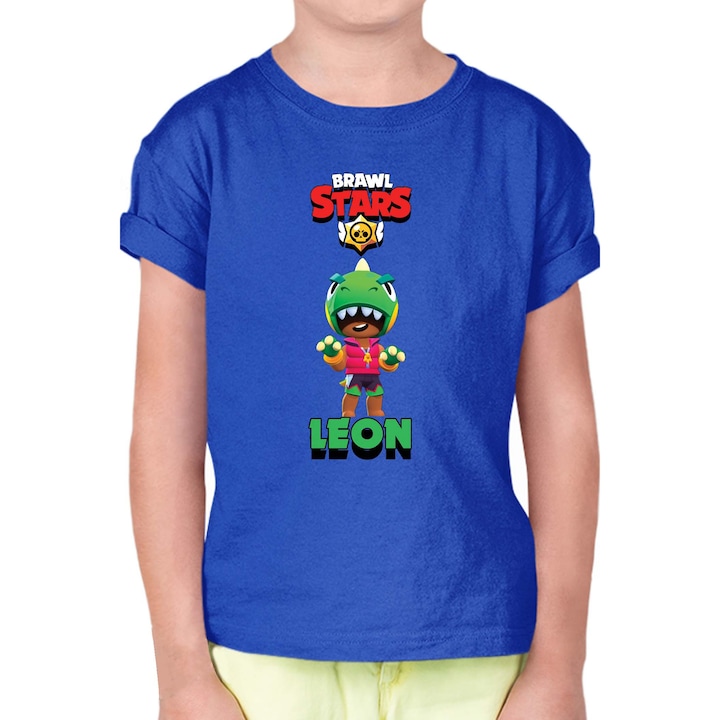 Gyerek rövid ujjú póló Brawl Stars Battle Royale Legendary Brawler Battle Arena OPT Leon skin Dino, Királykék
