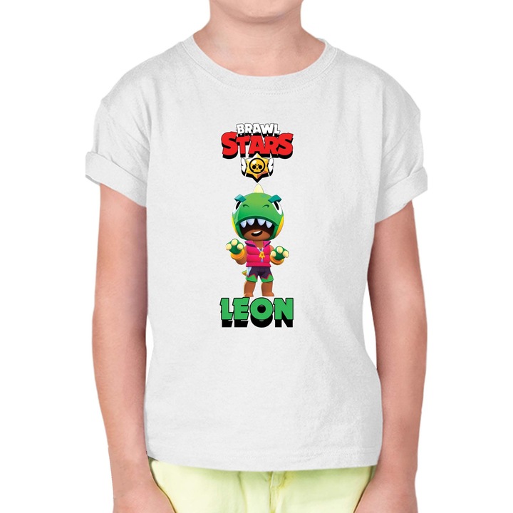 Gyerek rövid ujjú póló Brawl Stars Battle Royale Legendary Brawler Battle Arena OPT Leon skin Dino, Fehér