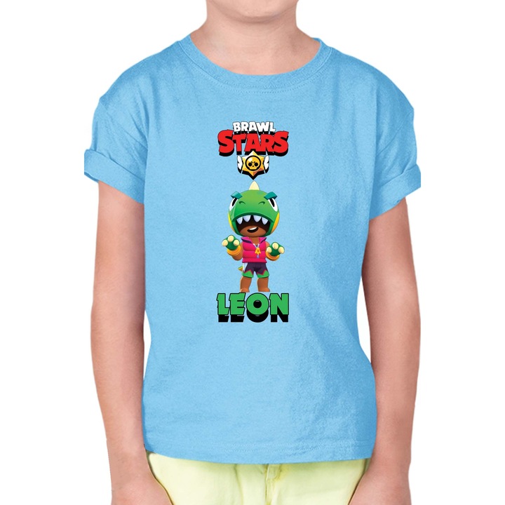 Gyerek rövid ujjú póló Brawl Stars Battle Royale Legendary Brawler Battle Arena OPT Leon skin Dino, Világoskék