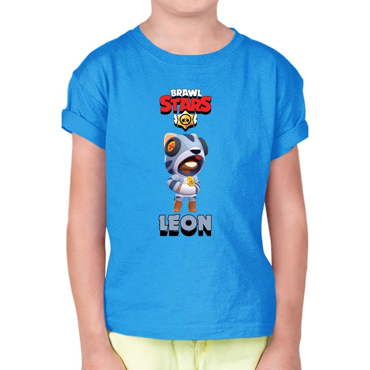 Gyerek rövid ujjú póló Brawl Stars Battle Royale Legendary Brawler Battle Arena OPT Leon skin Stray cat, Azúrkék