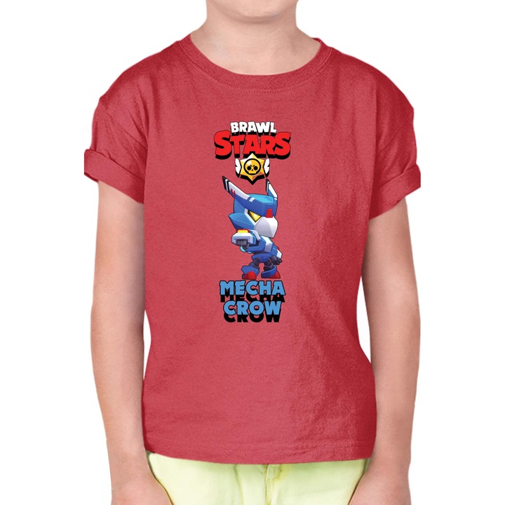 Tricou cu maneca scurta pentru copii Brawl Stars Battle Royale Legendary Brawler Battle Arena OPT Mecha Crow Skin 2, Rosu