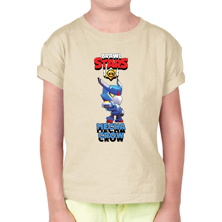 Gyerek rövid ujjú póló Brawl Stars Battle Royale Legendary Brawler Battle Arena OPT Mecha Crow Skin 2, Krémszín
