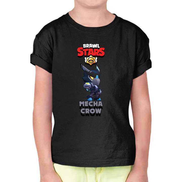 Tricou cu maneca scurta pentru copii Brawl Stars Battle Royale Legendary Brawler Battle Arena OPT Mecha Crow Skin 3, Negru