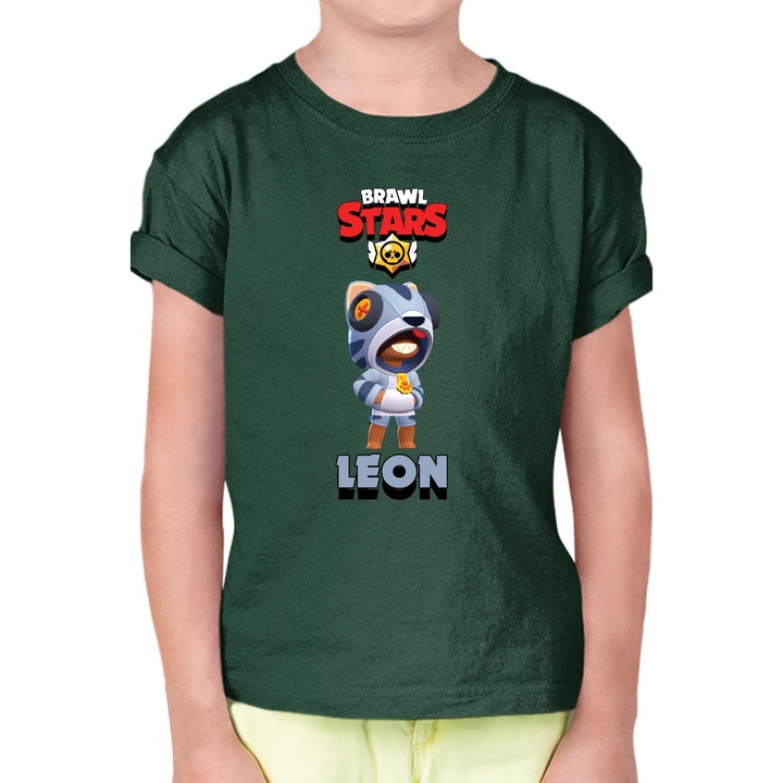 Gyerek rövid ujjú póló Brawl Stars Battle Royale Legendary Brawler Battle Arena OPT Leon skin Stray cat, Sötétzöld