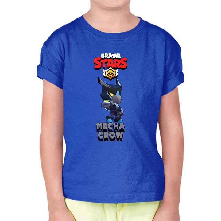 Tricou cu maneca scurta pentru copii Brawl Stars Battle Royale Legendary Brawler Battle Arena OPT Mecha Crow Skin 3, Albastru