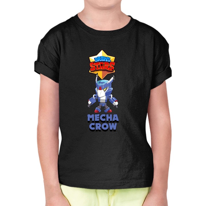 Gyerek rövid ujjú póló Brawl Stars Battle Royale Legendary Brawler Battle Arena OPT Mecha Crow, Fekete