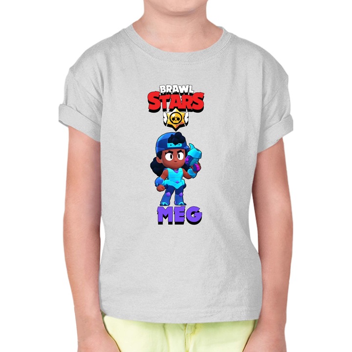Tricou cu maneca scurta pentru copii Brawl Stars Battle Royale Legendary Brawler Battle Arena OPT Meg Beetle, Gri melange