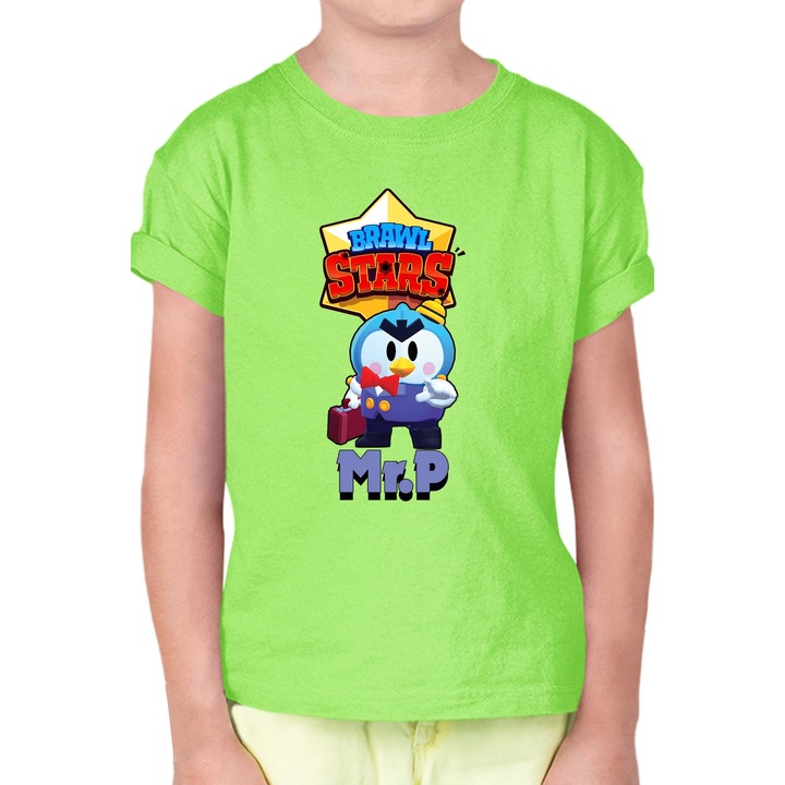 Gyerek rövid ujjú póló Brawl Stars Battle Royale Legendary Brawler Battle Arena OPT Mr P, Mentazöld