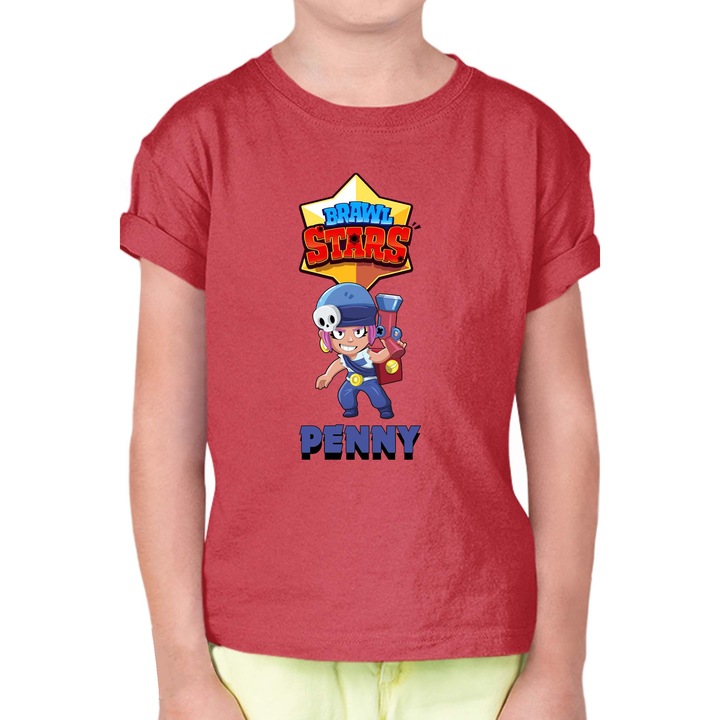 Gyerek rövid ujjú póló Brawl Stars Battle Royale Legendary Brawler Battle Arena OPT Penny, Piros