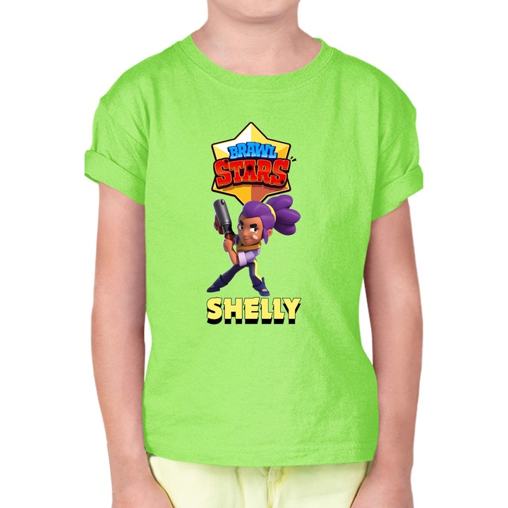 Tricou cu maneca scurta pentru copii Brawl Stars Battle Royale Legendary Brawler Battle Arena OPT Shelly Skin 1, Verde menta