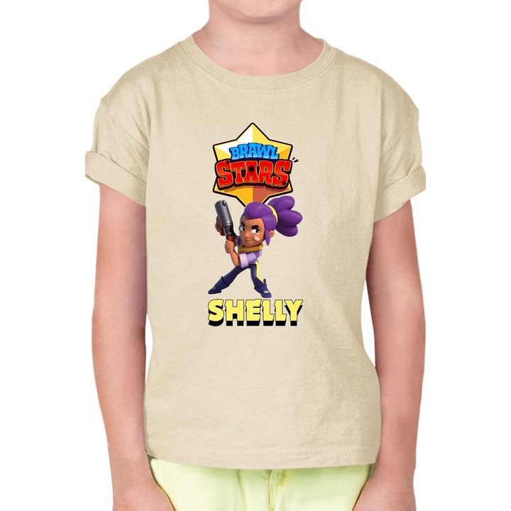 Gyerek rövid ujjú póló Brawl Stars Battle Royale Legendary Brawler Battle Arena OPT Shelly Skin 1, Krémszín