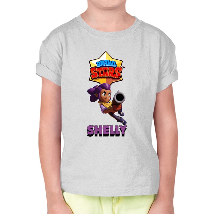 Gyerek rövid ujjú póló Brawl Stars Battle Royale Legendary Brawler Battle Arena OPT Shelly Skin 2, Melange világosszürke