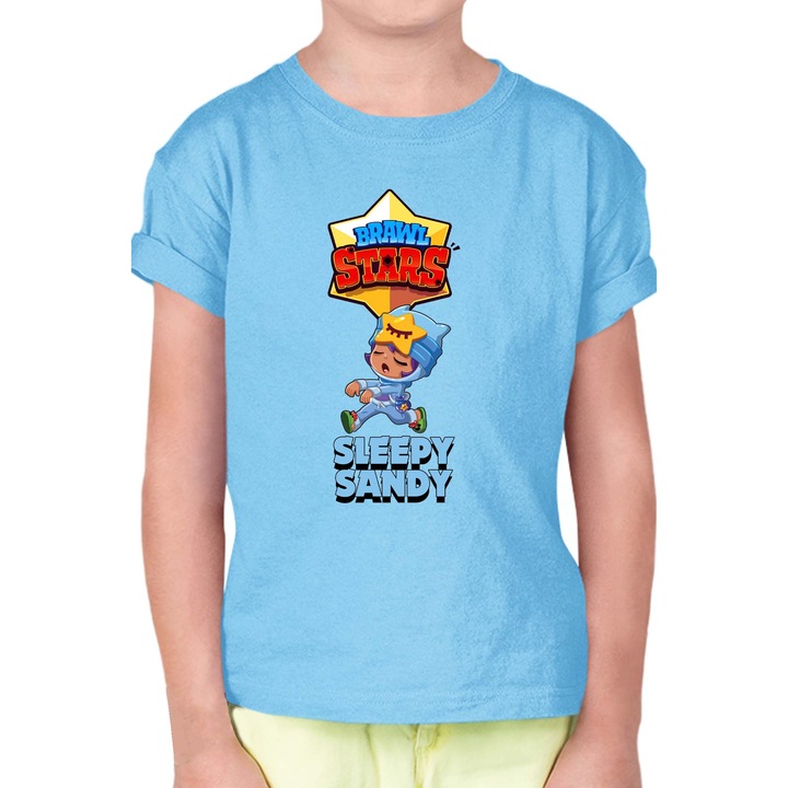 Gyerek rövid ujjú póló Brawl Stars Battle Royale Legendary Brawler Battle Arena OPT Sleepy Sandy, Világoskék