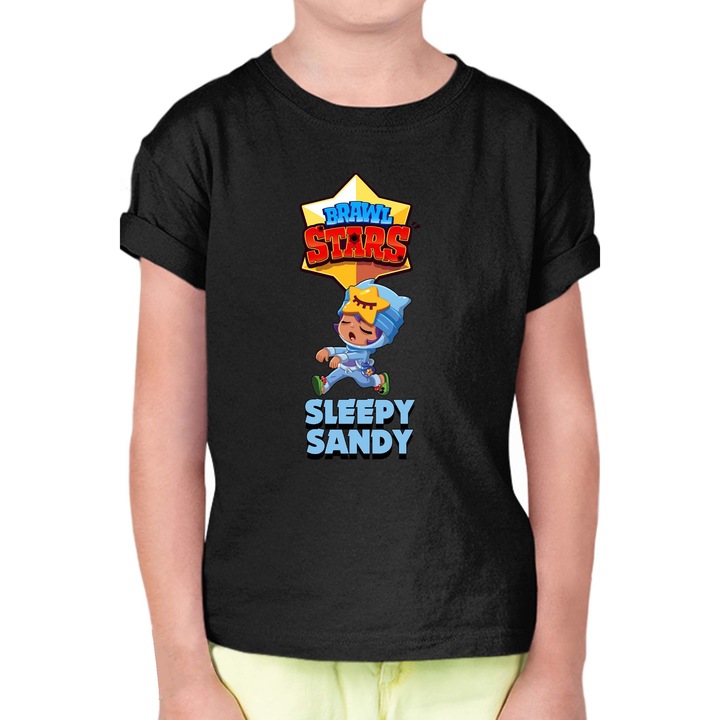 Gyerek rövid ujjú póló Brawl Stars Battle Royale Legendary Brawler Battle Arena OPT Sleepy Sandy, Fekete