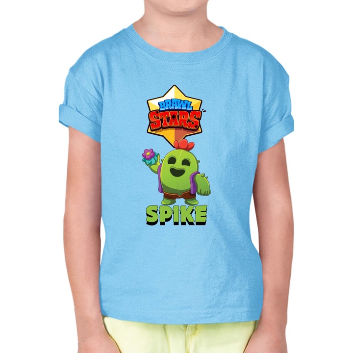Tricou cu maneca scurta pentru copii Brawl Stars Battle Royale Legendary Brawler Battle Arena OPT Spike Skin 5, Albastru deschis