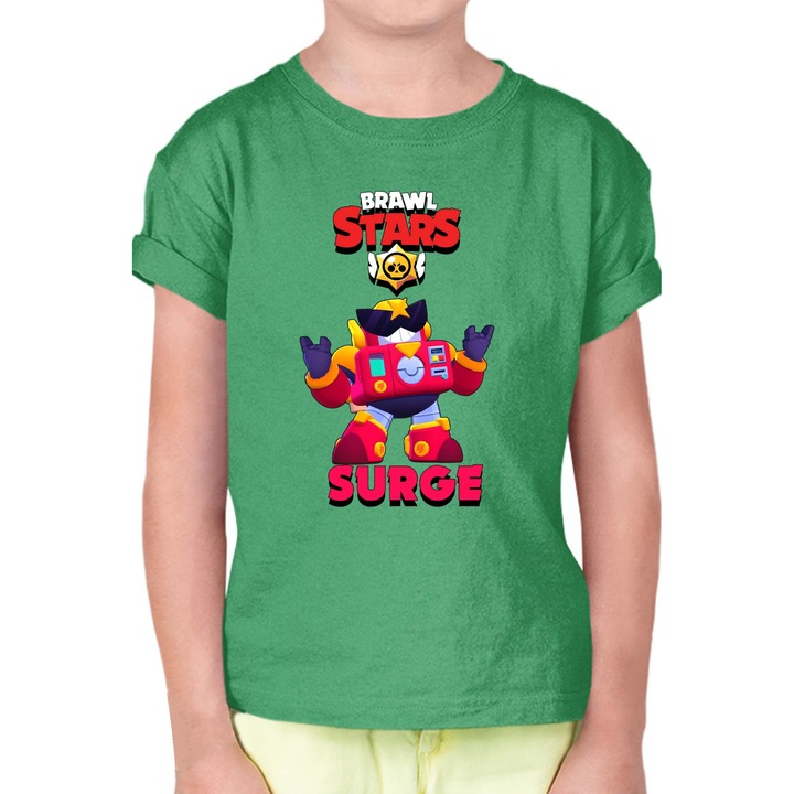 Tricou cu maneca scurta pentru copii Brawl Stars Battle Royale Legendary Brawler Battle Arena OPT Surge 1, Verde