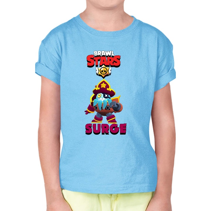 Gyerek rövid ujjú póló Brawl Stars Battle Royale Legendary Brawler Battle Arena OPT Surge 2, Világoskék