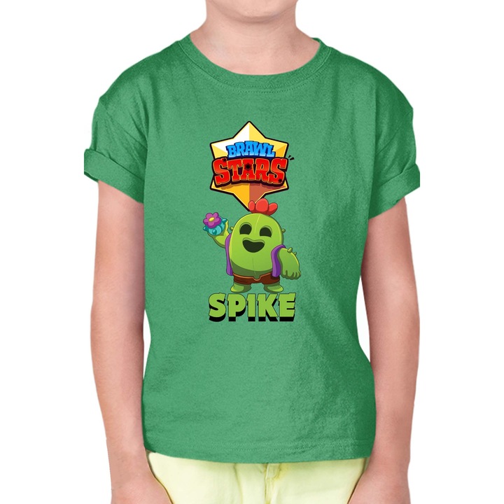 Tricou cu maneca scurta pentru copii Brawl Stars Battle Royale Legendary Brawler Battle Arena OPT Spike Skin 5, Verde