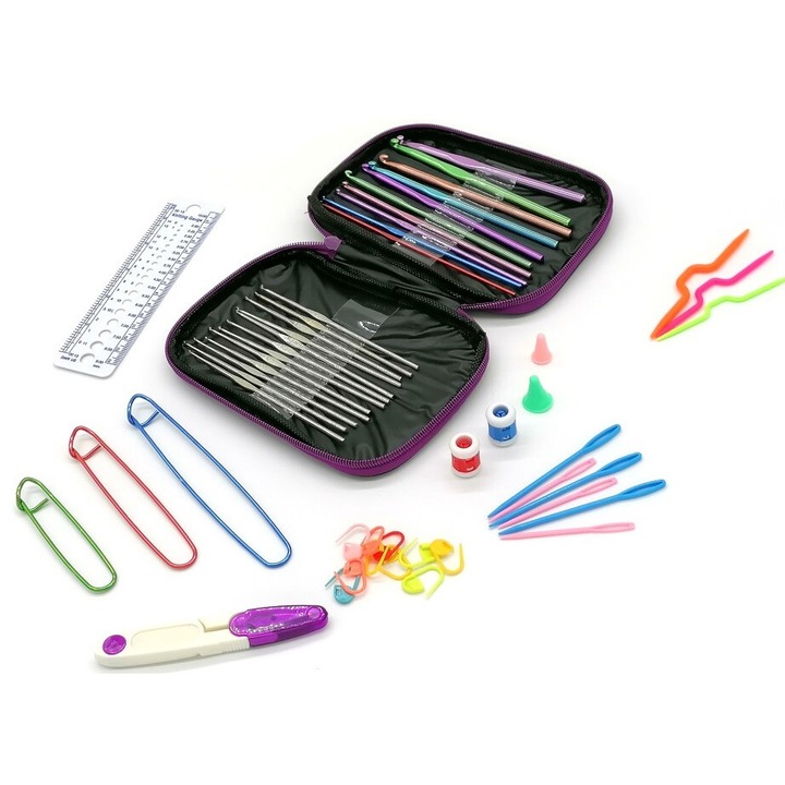 Set de crosetat 9 piese cu etui, 0.6-6.5mm, 18x13cm