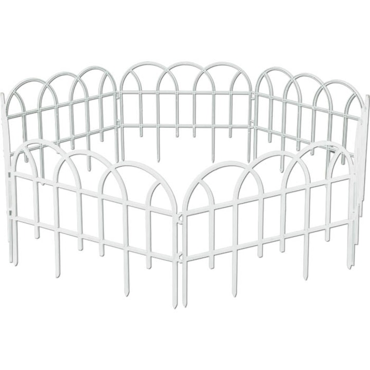 Декоративна градинска ограда, POLPLAST, комплект от 7 елемента, пластмаса, 3.15m, бяла, 45x34cm