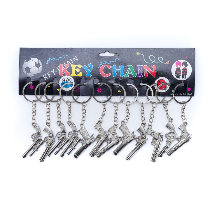 Brelocuri cu pistol, Mat, set 12 bucati, metal