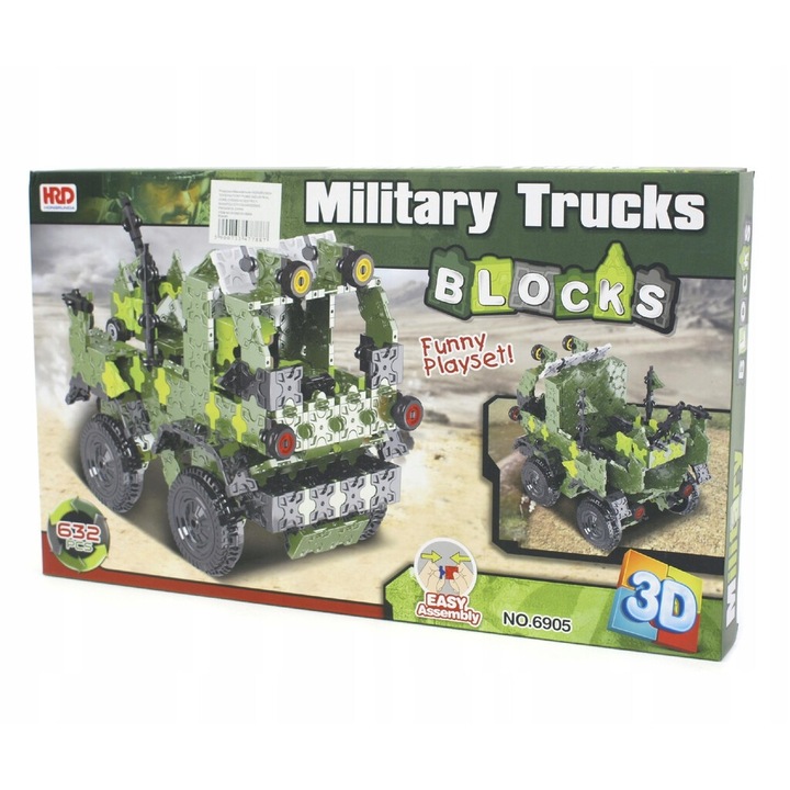 Set de constructie HRD, camioane militare, multicolor, 47x4x28cm, 632 piese, +6ani