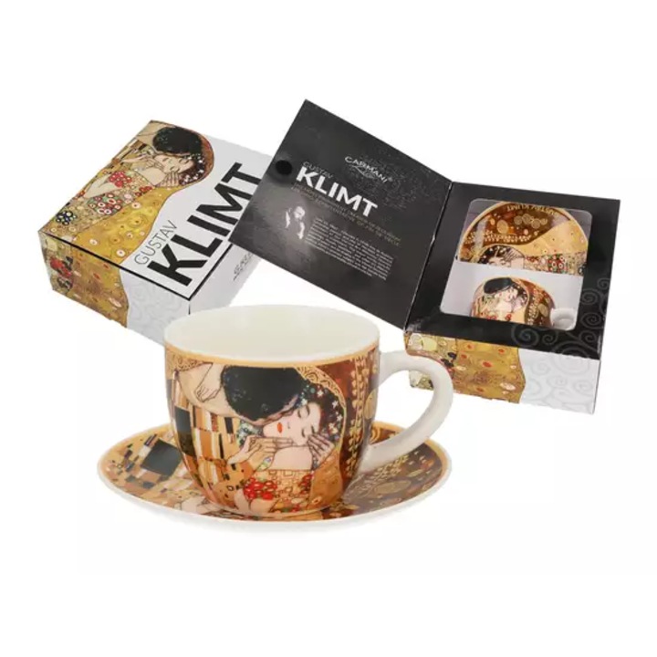 Set ceasca espresso cu farfurie, Carmani, tematica G. Klimt, 80ml, multicolor