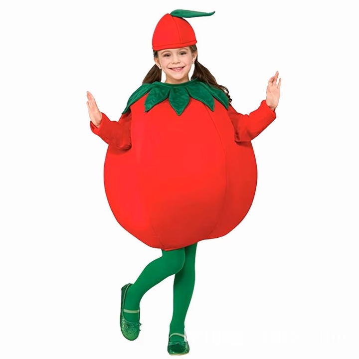 Детски парти костюм Funny Party Team, Зеленчук, Червен, Домат, с шапка, 4-7 години