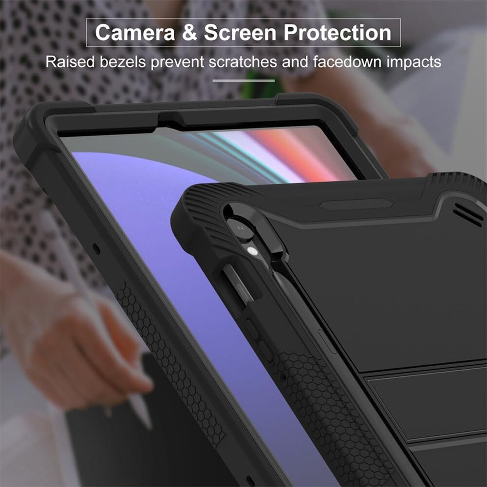 [Pachet 360°] Husa + folie din sticla pentru Samsung Galaxy Tab S9 / S9 FE / S10 FE Rugged Heavy Duty - negru