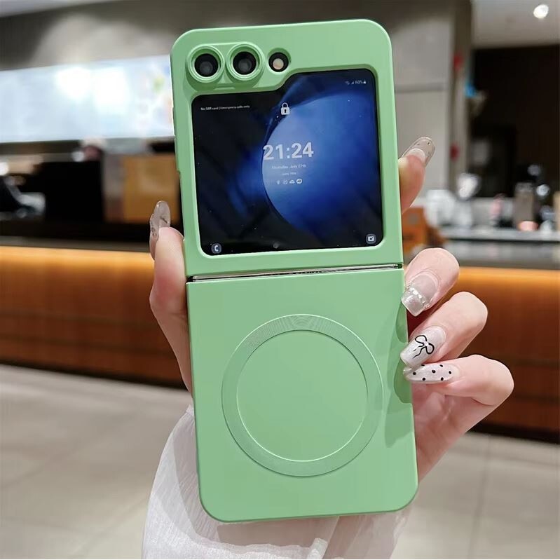Husa Elite Matte, Magsafe, Pentru Samsung Galaxy Z Flip 6/Flip 7 FE, Antisoc, Protectie camera, Silicon moale, Verde Menta