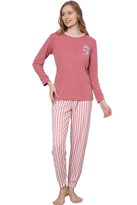 Pijama dama bumbac, imprimeu inimioare, culoare corai 2054 7259, Portocaliu