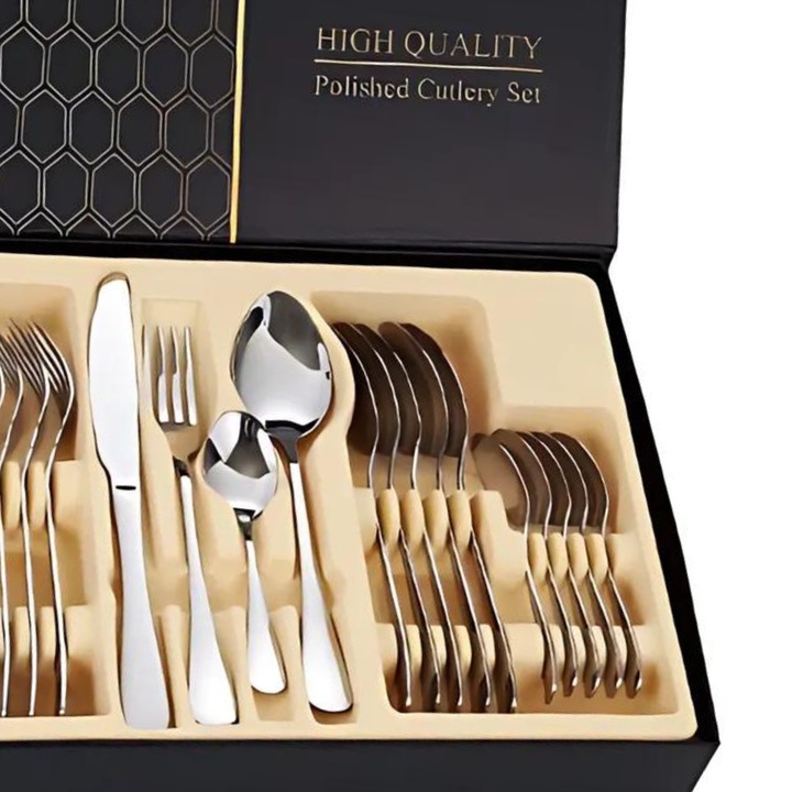 Set de Tacamuri 24 Piese, Selling Depot®, otel Inoxidabil, design modern, argintiu