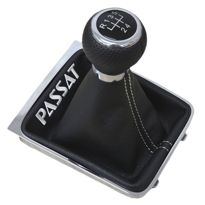 Set accesorii schimbator de viteze, Ophelia, Volkswagen Passat B6, piele naturala, crom, 5 trepte