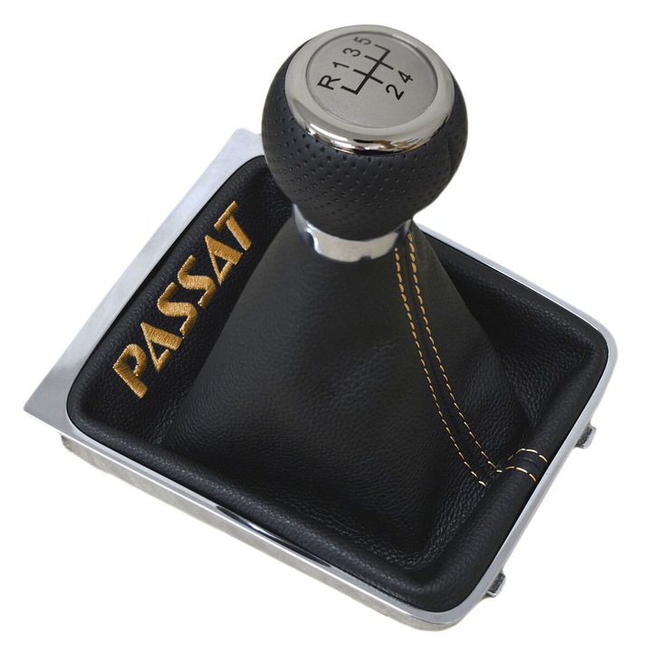 Schimbator de viteze Ophelia pentru VW Passat B6, 2005-2010, piele naturala, crom, negru