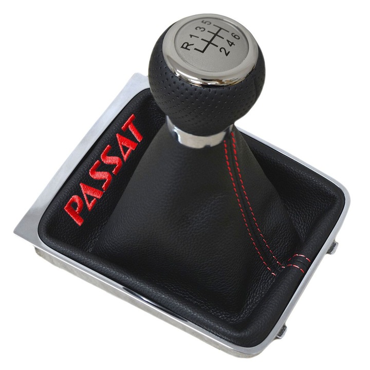 Set nuca/burduf/cadru schimbator de viteze Ophelia pentru VW Passat B6, 2005-2010, piele naturala, crom, negru si rosu