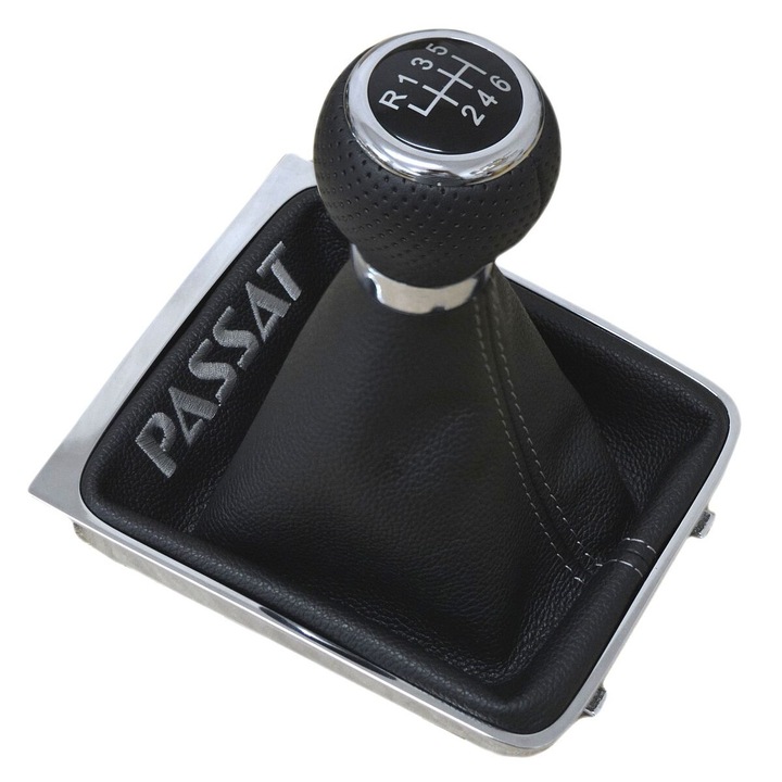 Set accesorii/schimbator de viteze, Ophelia, Volkswagen Passat B6, piele naturala, crom, 6 trepte