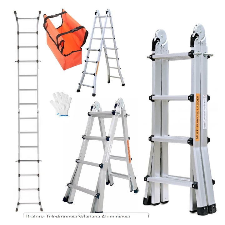 Scara telescopica Hooha, 3.9M, capacitate 150KG, set complet accesorii, gri argintiu