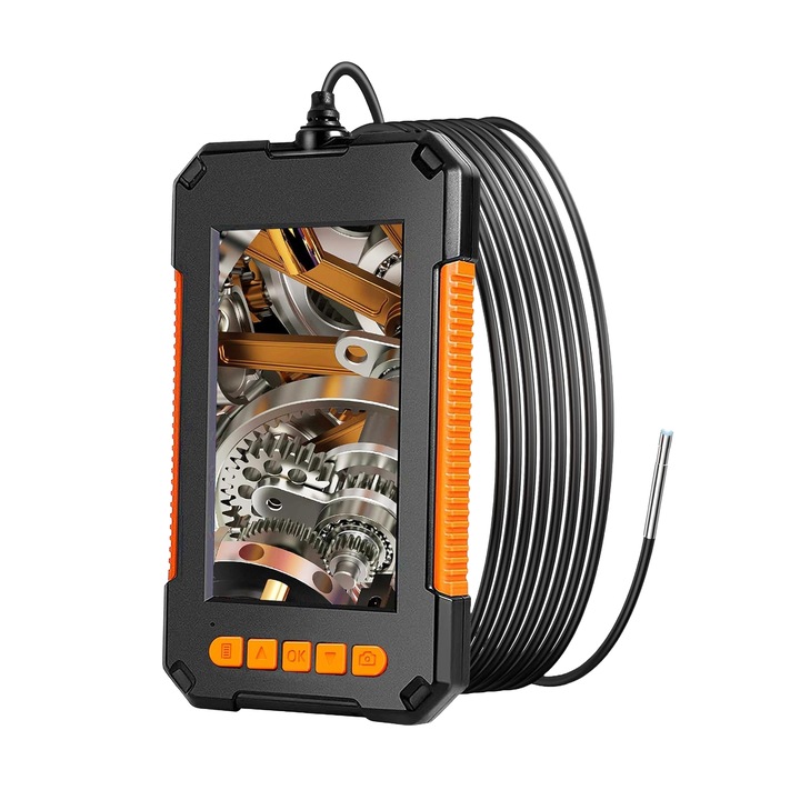 Endoszkópos kamera, ipari endoszkóp mini 3,9 mm-es szondával, LED lámpa, HD 1080P, 4,3 hüvelykes képernyő, 2 m-es félmerev cső vízálló IP67, 2600 mAh akkumulátor, 32 GB kártya mellékelve