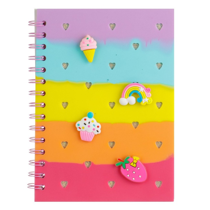 Тетрадка със спирала A5, цветни сърца и 4 лепенки - 80F